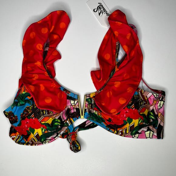 Sporlike Floral Ruffle High Waist Two Piece Swimsuit New L - Picture 2 of 10